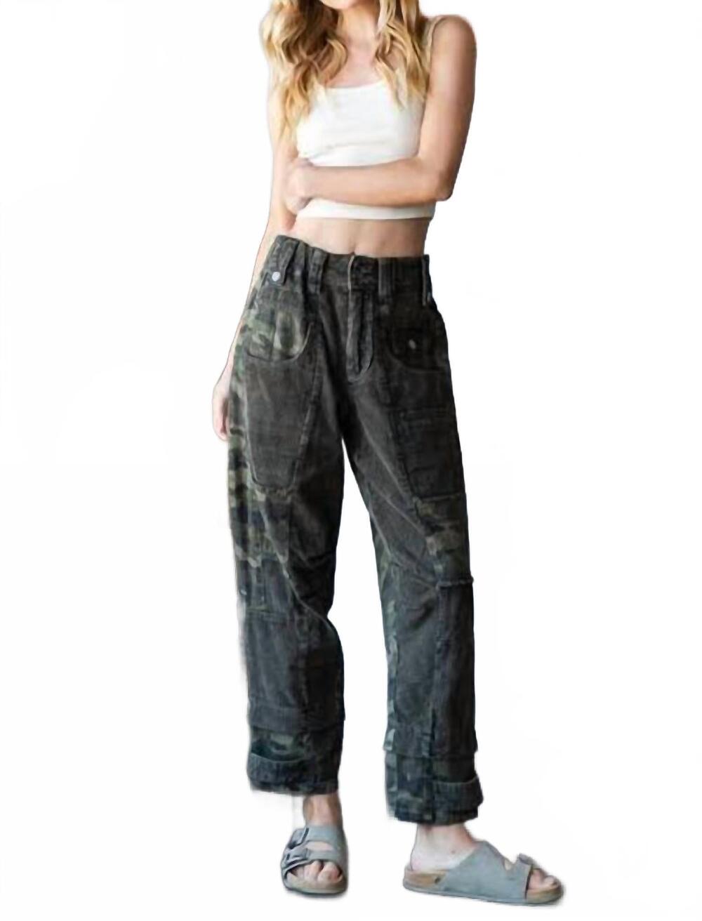 NEW OLI & HALI washed camoflauge cortoro pants in black